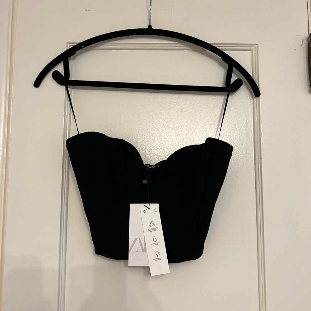 Zara Black Bustier Top. Size Small. Brand new, with tags.